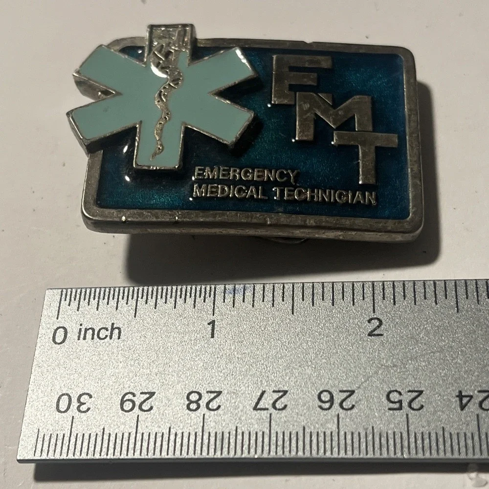 Vintage EMT Belt Buckle Emergency Medical Technician Star of Life Blue Enamel